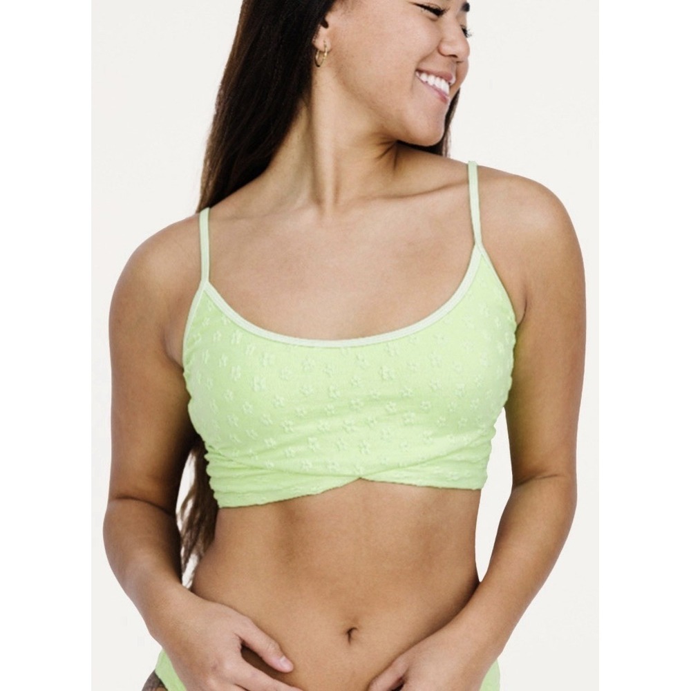 Nani Swimwear Top Large Tone Crop Adjustable Spaghetti Strap Lime Green Bikini